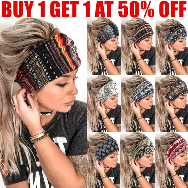 Women Yoga Wide Headband Ladies Elastic Boho Hair Band Sports Turban Head Wrap