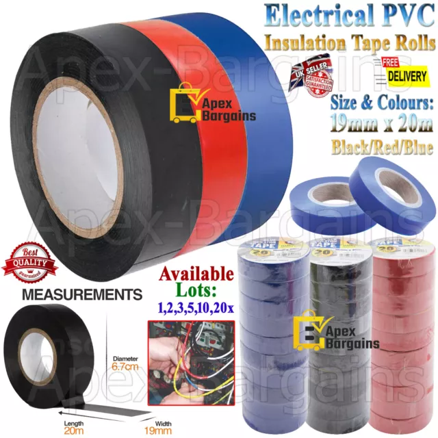 1/5/10/20x Elektrisch PVC Isolierband Rollen Farbe Flammschutz 19 mm x 20 m