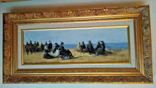 HUILE sur TOILE tableau BRETON bord de mer Personnages 1900  cadre bois doré
