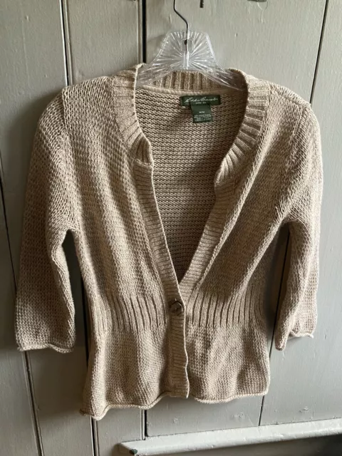 Eddie Bauer Cardigan Button Front Loose Knit Ramie Blend Womens Medium