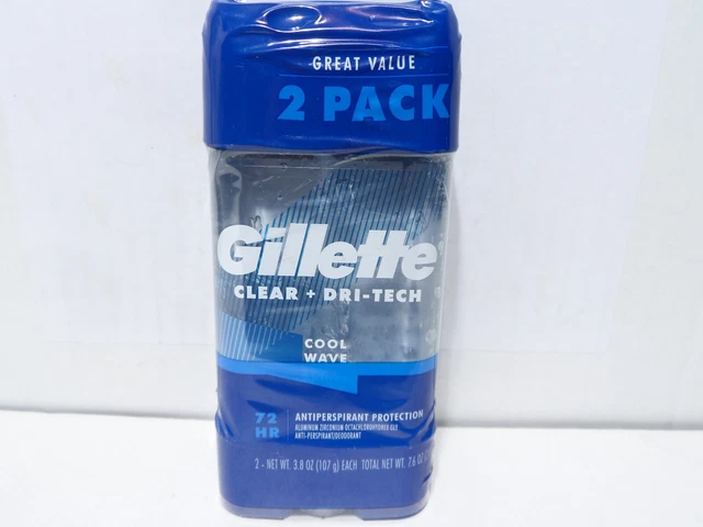 2 Pack - Gillette Clear + Dri-Tech Antiperspirant Cool Wave 3.8 oz EXP - 07/24