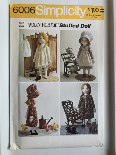 6006 Simplicity Sewing Pattern Holly Hobbie Rag Doll & Wardrobe Vtg Stuffed Toy