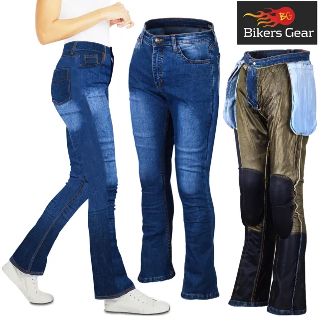 Donna Moto Jeans Stivale Taglio Pantaloni kevlar Foderato Armor