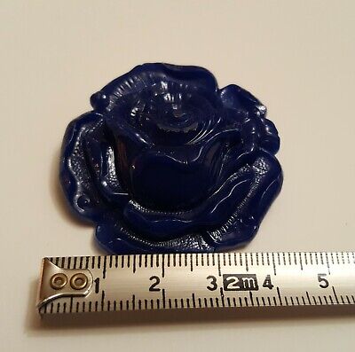 Vintage 70's Old Plastic Dark Blue Flower Rose Brooch Pin 2