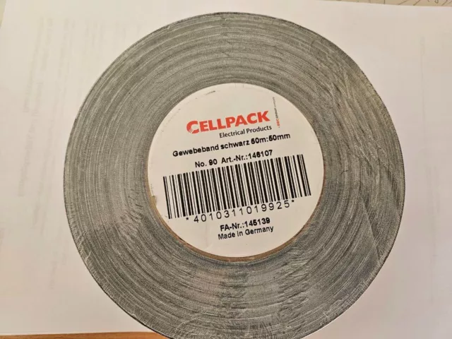 Cellpack Gewebeband 90/50mm x50m sw schwarz Klebebänder 146107 Gewebe