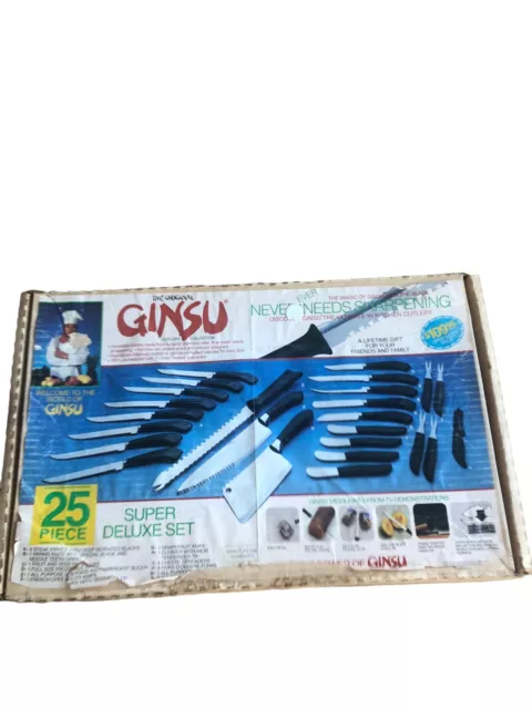 Vintage Original Ginsu Cutlery Collection 25 Piece Super Deluxe Set Original Box