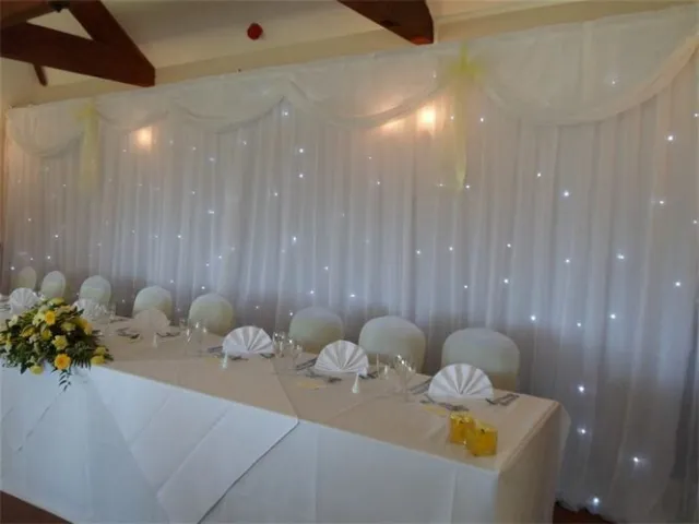 6M White LED Starlight Wedding Backdrop with Swags and Heavy Duty Stands