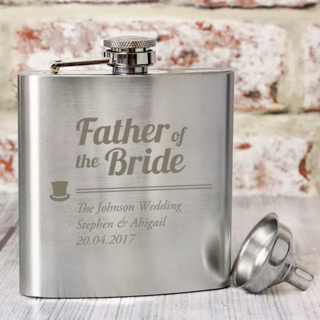 Personalised Engraved Hip Flask Father of the Bride Gift Wedding Favours