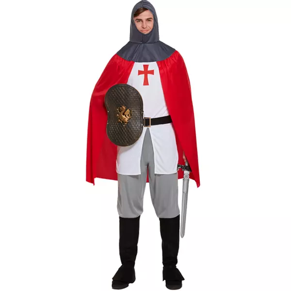 Erwachsene Herren Ritter St George Mittelalterlich Englisch Kreuzfahrer Schickes Kleid Kostüm 2