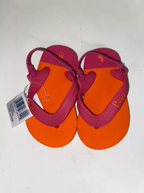 Polo Ralph Lauren Girl's Pink/Orange Flip Flop Sandals Size 5 UK Infants