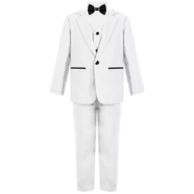 4Pcs Kid Boys Gentleman Suit Jacket +Suit Ves+Bow Tie+Pants Party Formal Clothes