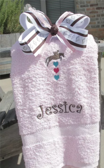 Personalized Embroidered Horse Lovers Bow and Towel Matching Set