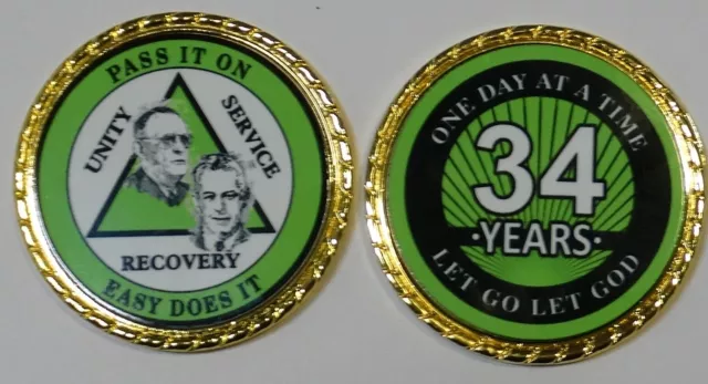 AA Bill and Bob 34 year Light Green Rope Edge Sobriety Coin Chip 1 3/4"