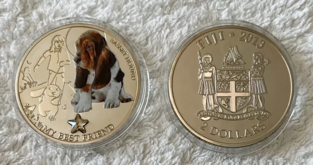 Rare Fiji Basset Hound .999 Silver Layered Coin - Add to Your Collection!