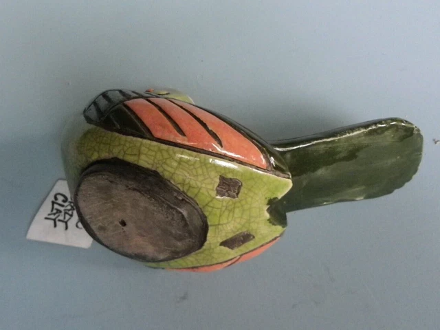 Raku Handmade Bird Crazy Clay Studio So. Africa Gerhard de Beer Signed 7" Long 6