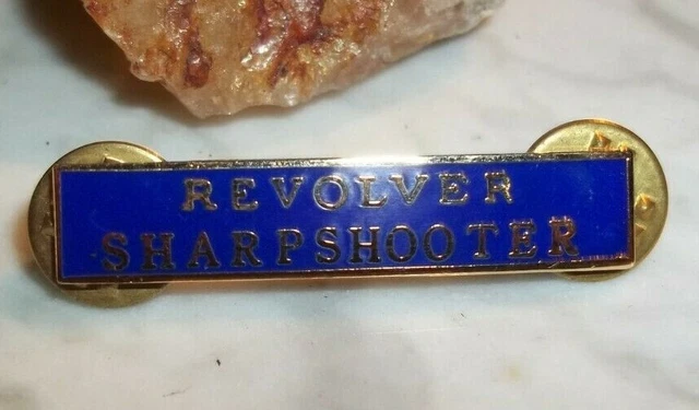 NEW/NOS Blackinton Enamel  Gold Tone Revolver Sharpshooter Collar Insignia Pin