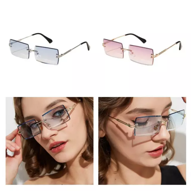 Lunettes de soleil carrées roses et bleues sans monture femmes verres teintés