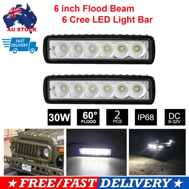 Pair 6 inch Cree LED Work Light Bar Flood Beam Lamp Reverse Offroad 4WD AU Stock