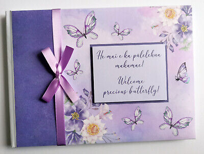 Mariposas púrpuras personalizadas baby shower libro de visitas, baby shower regalo