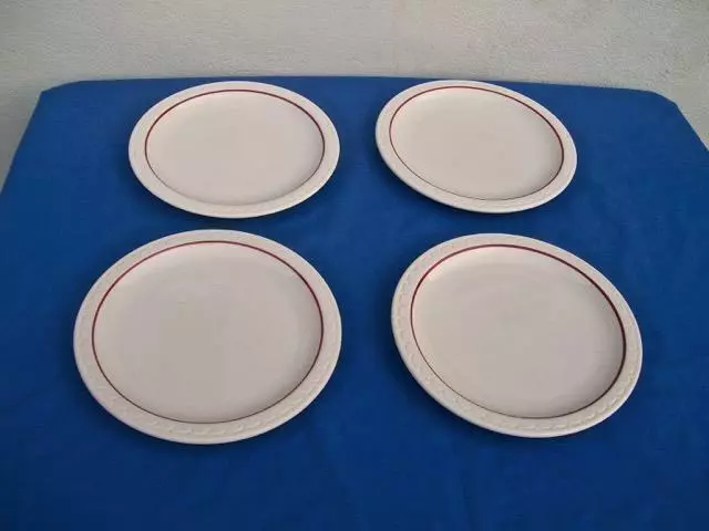 Syracuse China Econo- Rim *Red Cardinal Line*  ( Lot Of 4 ) Dinner Plates