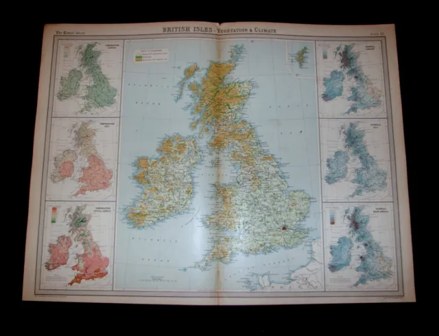TIMES ATLAS MAP - BRITISH ISLES VEGETATION & CLIMATE Plate 15 1921
