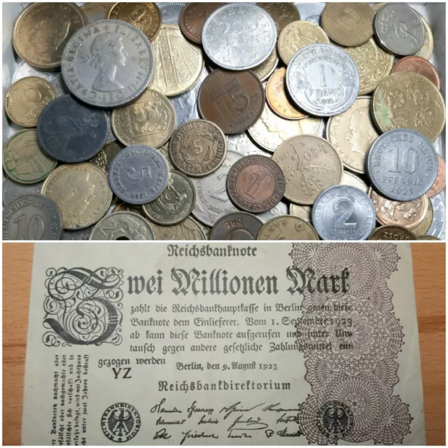 Münzen Sammlung Aus Aller Welt Mit Deutsches Reich Münzen/Scheine Konvolut Lot