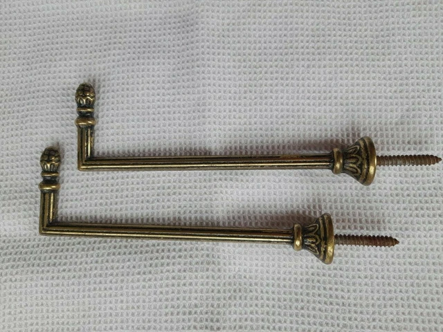 Pair Vintage French Brass Curtain Tie Back Hooks.  Pine Cone Finials 15cms