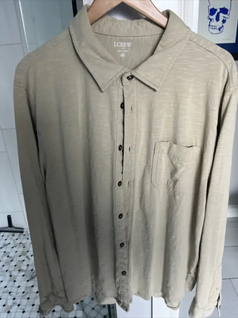 j crew reimagined Slub Soft Cotton Khaki Button Up Mens XXL EUC