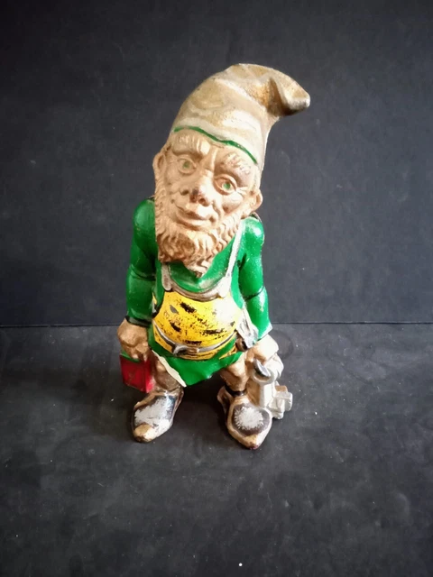 Vintage Antique Heavy Cast Iron Garden Gnome "Keeper Of The Keys" Door Stop