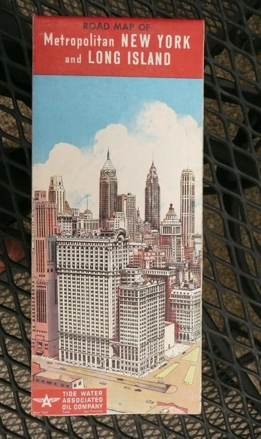 1952 New York metro Long Island   road map Flying A  gas oil Tidewater