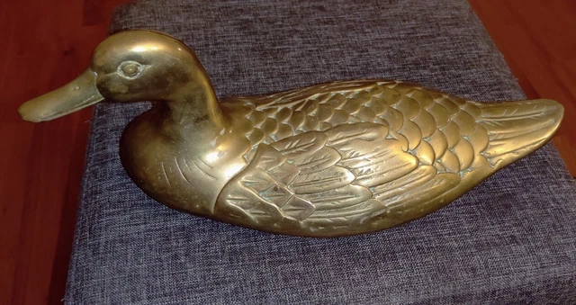 HUGE Vintage Solid Brass Duck Statue Figure Figurine 14" Long 5" Tall  5 lbs EUC