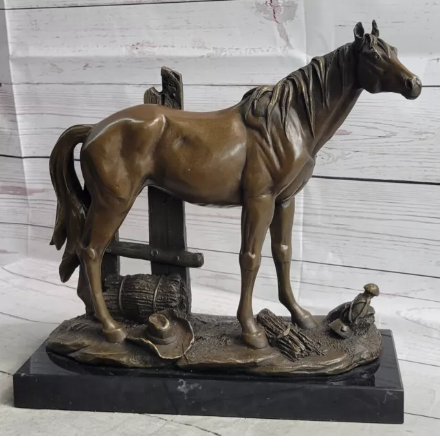 Trimestre Caballo Occidental Silla Cowboy Ranchero Bronce Mármol Estatua Oferta