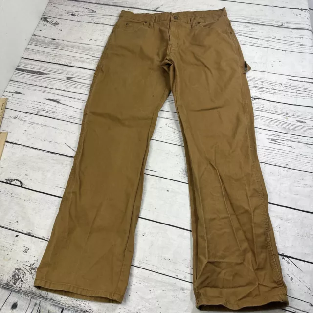 DICKIES CARPENTER PANTS 32x32 Brown Duck Canvas Utility Work Straight ...
