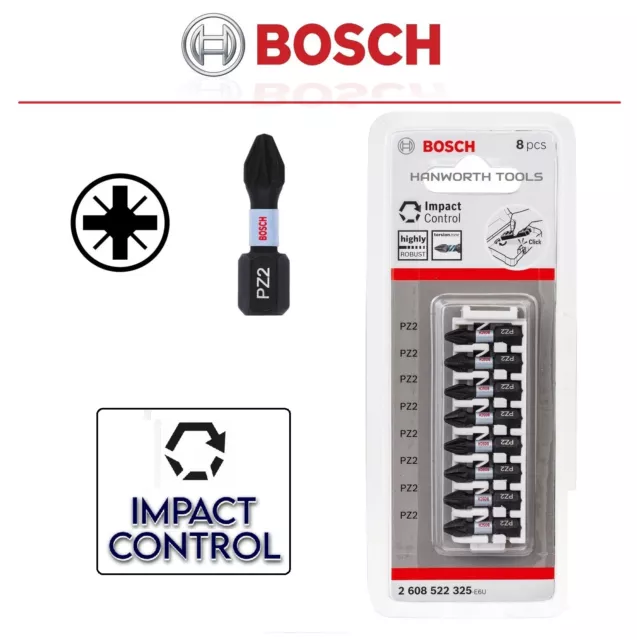 Bosch PZ2 Screwdriver Bit Set x8 Pozi Impact Control Driver Insert Bits Torsion