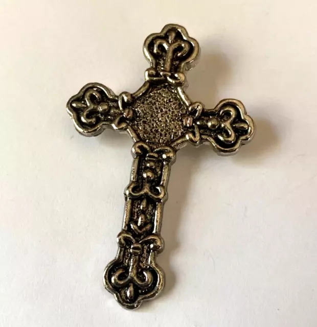 VINTAGE Silver Plated CELTIC Irish Ireland Cross Etched Large Brooch Pin J275