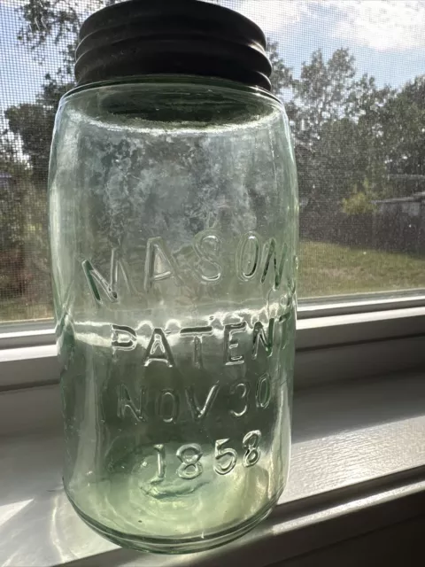 Quart Masons Patent Nov 30 Light Green Canning Jar Zinc Lid
