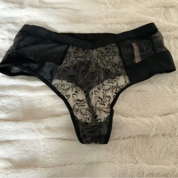 VICTORIA'S SECRET BLACK Tiger Mesh Cutout High Waist G String Thong Panties  Lace $18.33 - PicClick