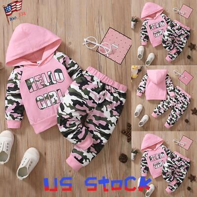 Toddler Baby Girls Camoflage Hooded Tops + Pants 2PCS Clothes Set Tracksuit US