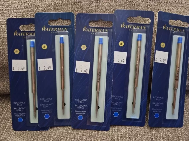 5 Waterman Rollerball Pen Refill, MED Point, BLUE Ink NEW SEALED