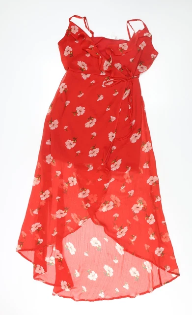 MISSGUIDED WOMENS RED Floral Polyester Wrap Dress Size 10 V Neck Button Semi S 7.75 PicClick UK