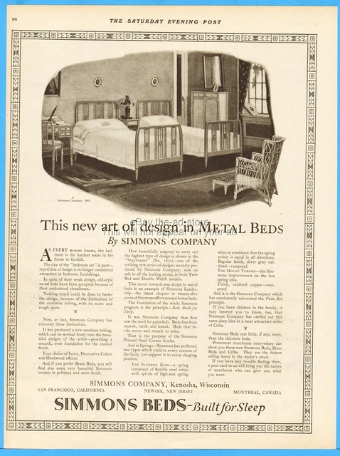 1919 Simmons Co Vintage Print Ad Antique Bedroom Furniture Chicago IL Home Decor