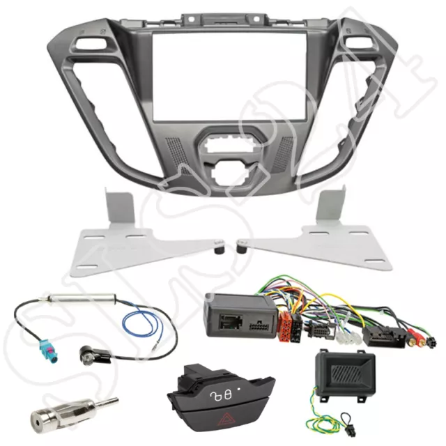 Ford Transit Tourneo Custom Doppel-DIN Blende silber+Alpine Lenkradinterface Set