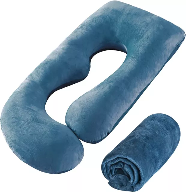 Pregnancy Velvet Pillowcase Maternity Belly Pillow Body U Shape Extra Large Blue