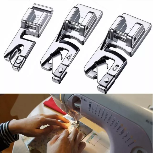 3Pcs/set Sewing Hem Domestic Sewing Machine Foot Presser Rolled Hem Feet Set UK