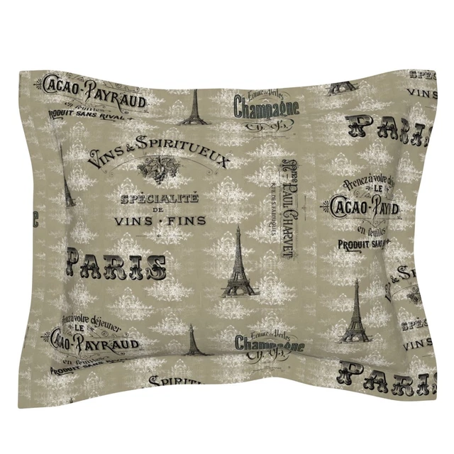 Paris Tan Toile Collage Taupe Wine Chocolate French Pillow Sham by Spoonflower