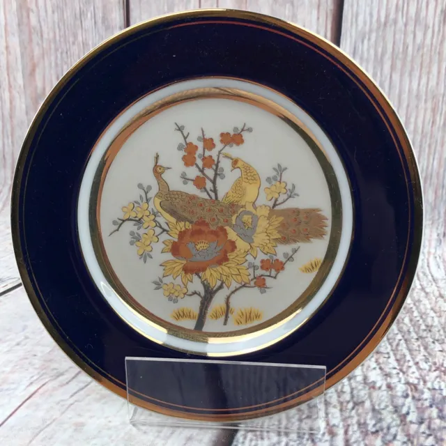 Vintage Chokin Art Plate ~ Peacock Birds ~ Black and Gold