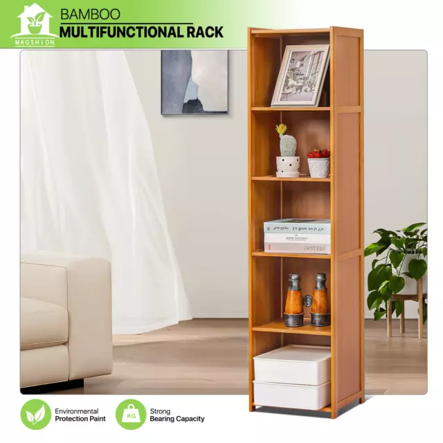 12"Bamboo 5-Tier [ADJUSTABLE SHELF] Open Shelving Storage Rack Bookshelf Cabinet