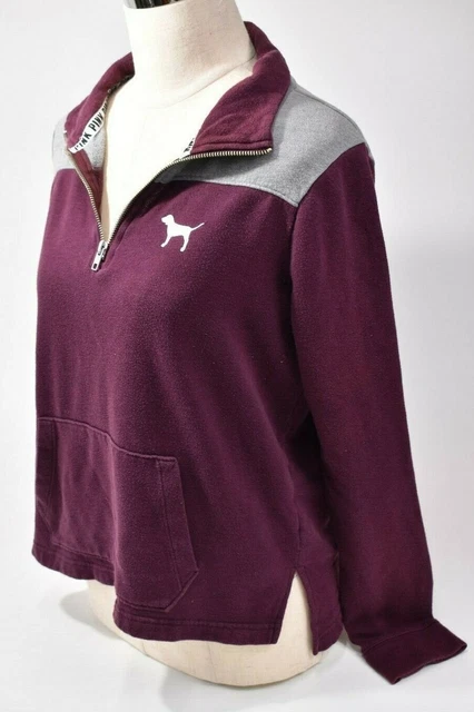 Victoria Secret Pink Maroon Half Zip Pullover Sweater S Dog Free Fast Shipping