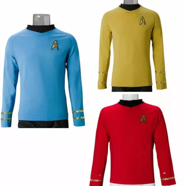 ST  TOS Captain Kirk Gold Shirts Sternenflotte Spock Blau Uniform Rot Top