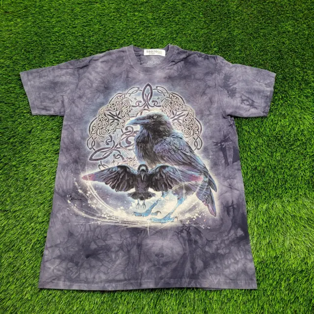 Spirited Ethereal Raven Celtic-Knot Art Tie-Dye Shirt L 22x30 Faded Blue Black